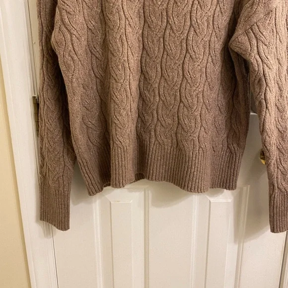 HAVEN WELL WITHIN ORGANIC COTTON CABLE KNIT SWEATER MOCK NECK BROWN SIZE SMALL - Picture 12 of 13